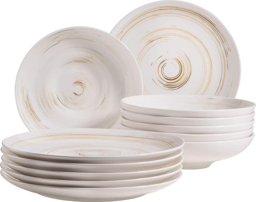 Serie Derby Premium Tafelservies für 6 Personen - 12-teilige moderne Bordenset handbemalt weiß Porzellan langlebig - Gastronomie-Qualität Borden...