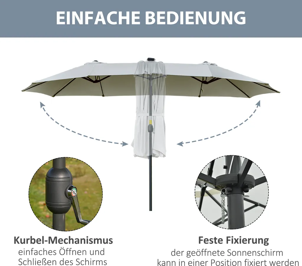 Parasol Double 4,5 m pour Réception et Grande Tablée Extérieure LED - 7