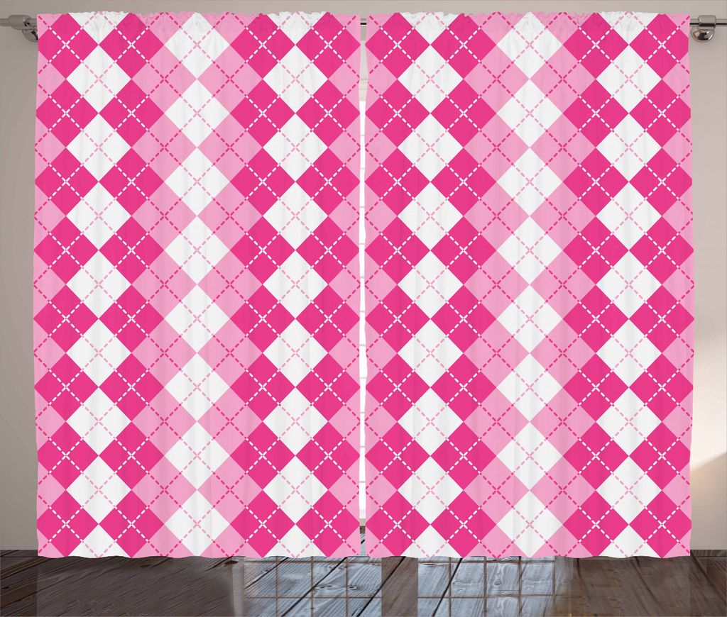 ABAKUHAUS Pink und Weiß Rustikaler Vorhang, traditionelle Argyle, Wohnzimmer Universalband Gardinen mit Schlaufen und Haken, 280 x 245 cm, Rosa Bl...