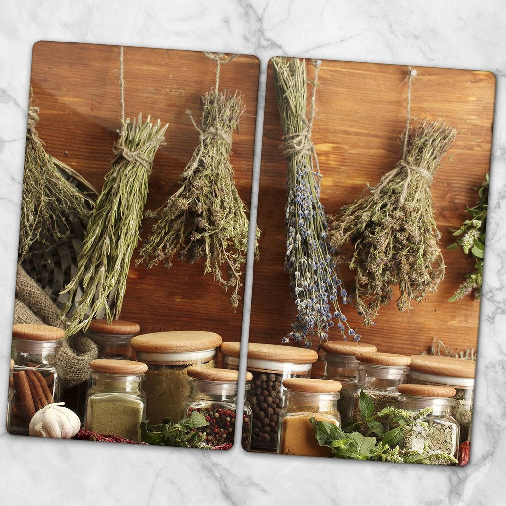 Glas-Herdabdeckplatten Glaskeramikkochfeld-Abdeckung Spritzschutz Glas 2x30x52 cm - Kräuter Bündel