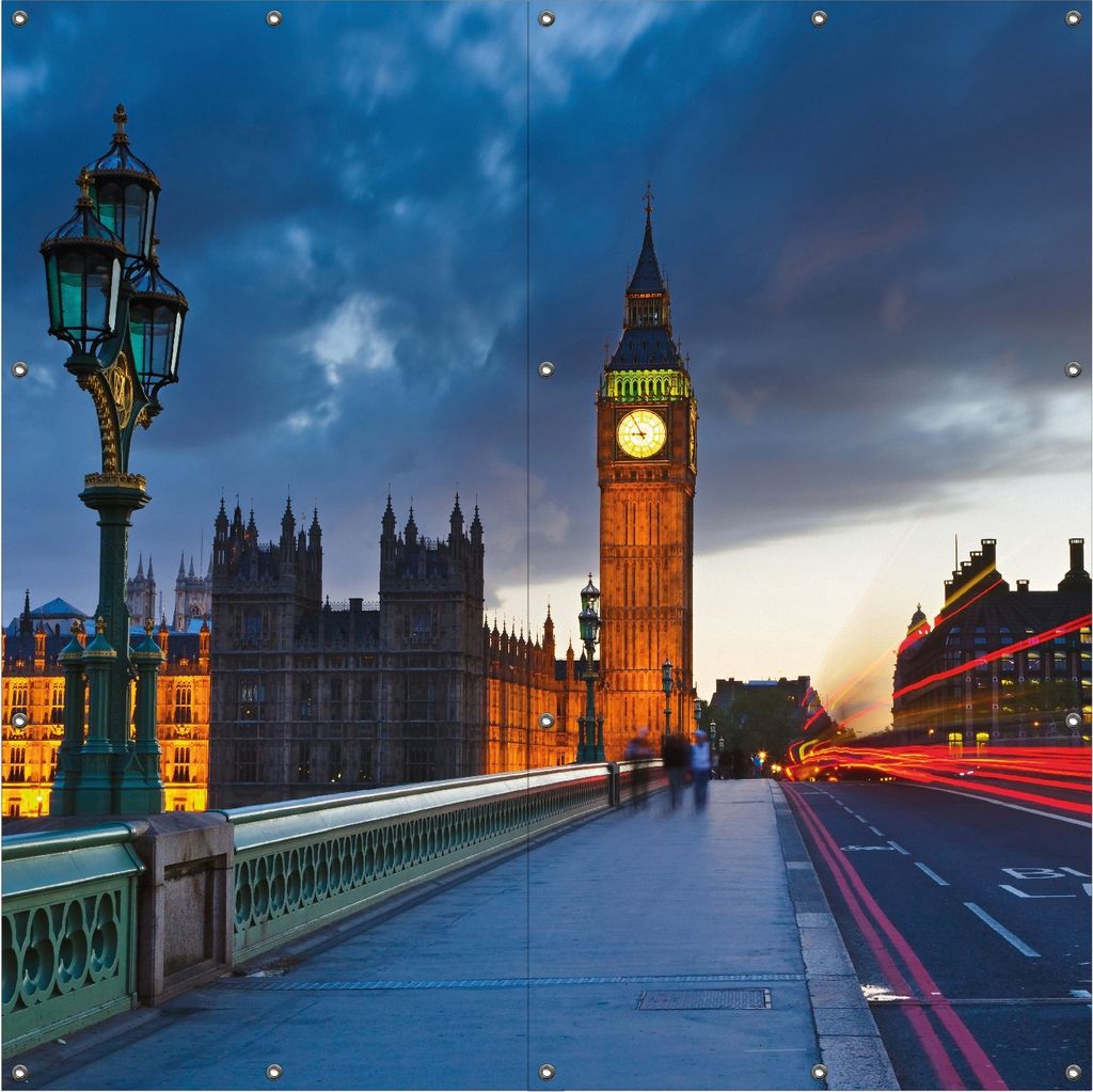 Wallario Outdoor-Poster für Garten oder Balkon, Motiv London- Big Ben bei Nacht, in ca. 180 x 180 cm