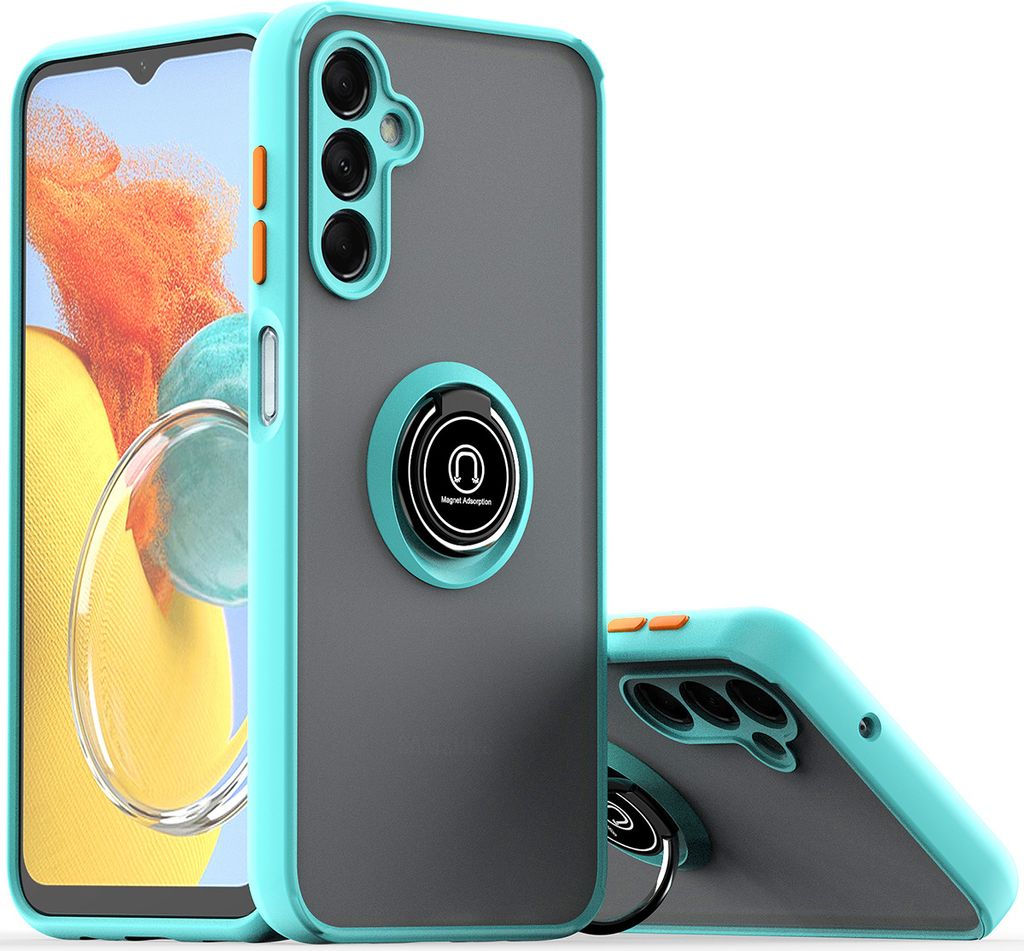 Galaxy M14 Hülle, Ring Halter Ständer Matte TPU Rahmen Stoßfest Schutzhülle für Samsung Galaxy M14 Hellblau