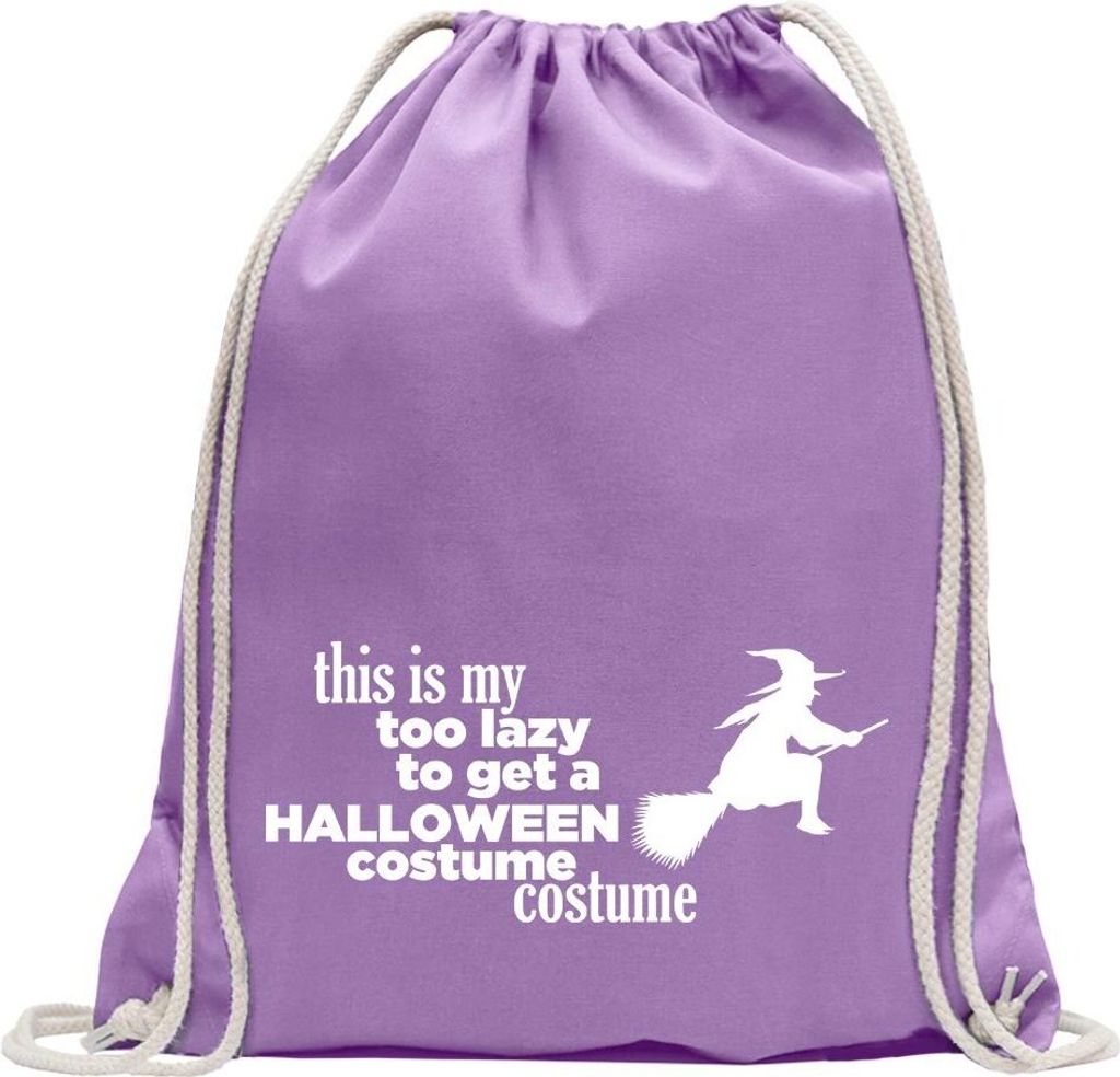 Kiwistar - Turnbeutel - lavendel - This is My Too Lazy Costume - Fun Rucksack Sport Beutel Gymsack Baumwolle mit Ziehgurt