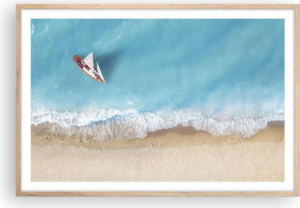Gerahmtes Poster - Rahmen in heller Eiche - Yacht Sommer Meer - 91,5x61 cm - Wand Bild - Wanddeko - Wandbilder - Wandposter - Bilderrahmen - Bilder...