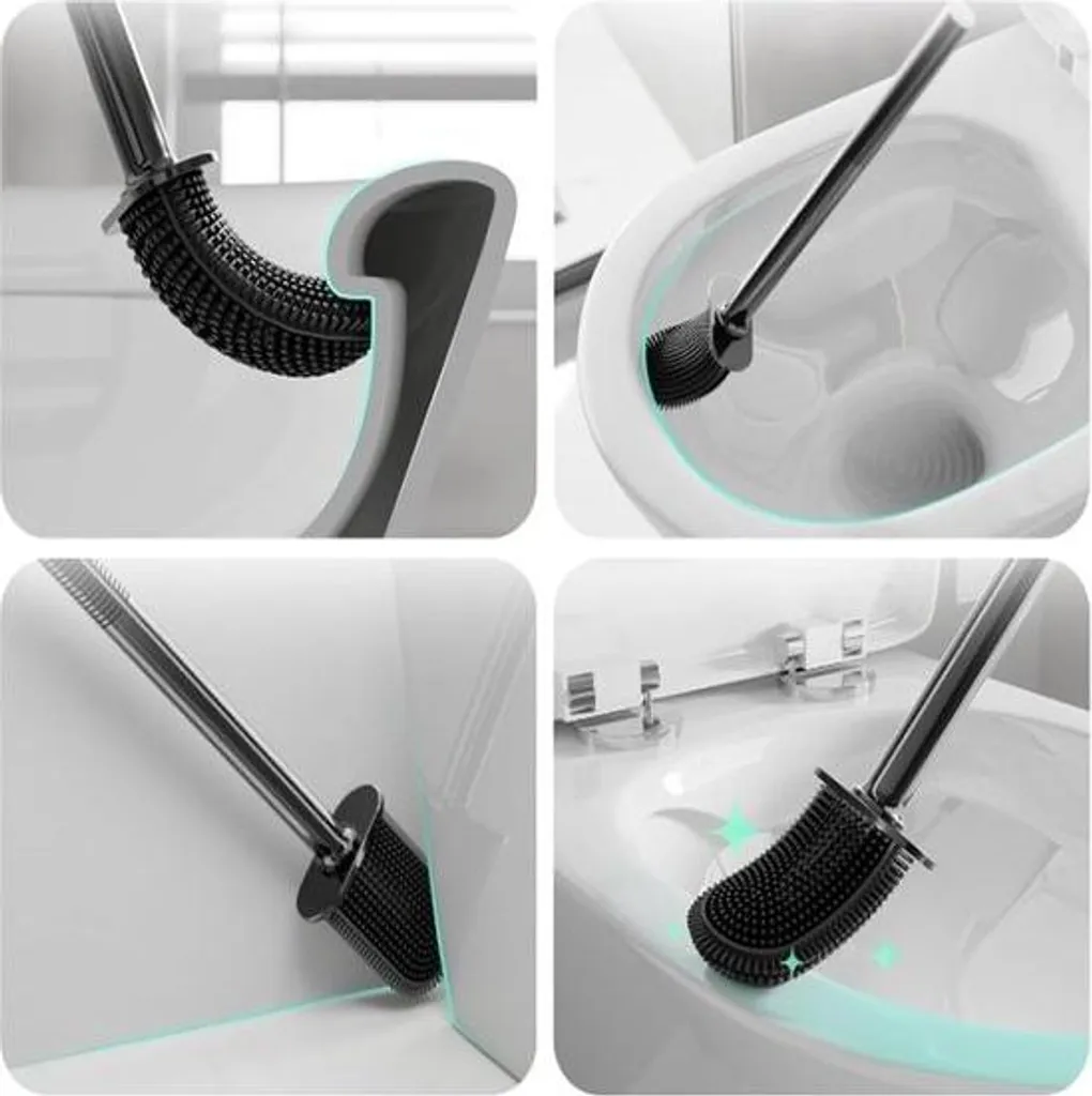 Brosse à toilettes en silicone noir murale : fini les odeurs et l'eau au sol - 4