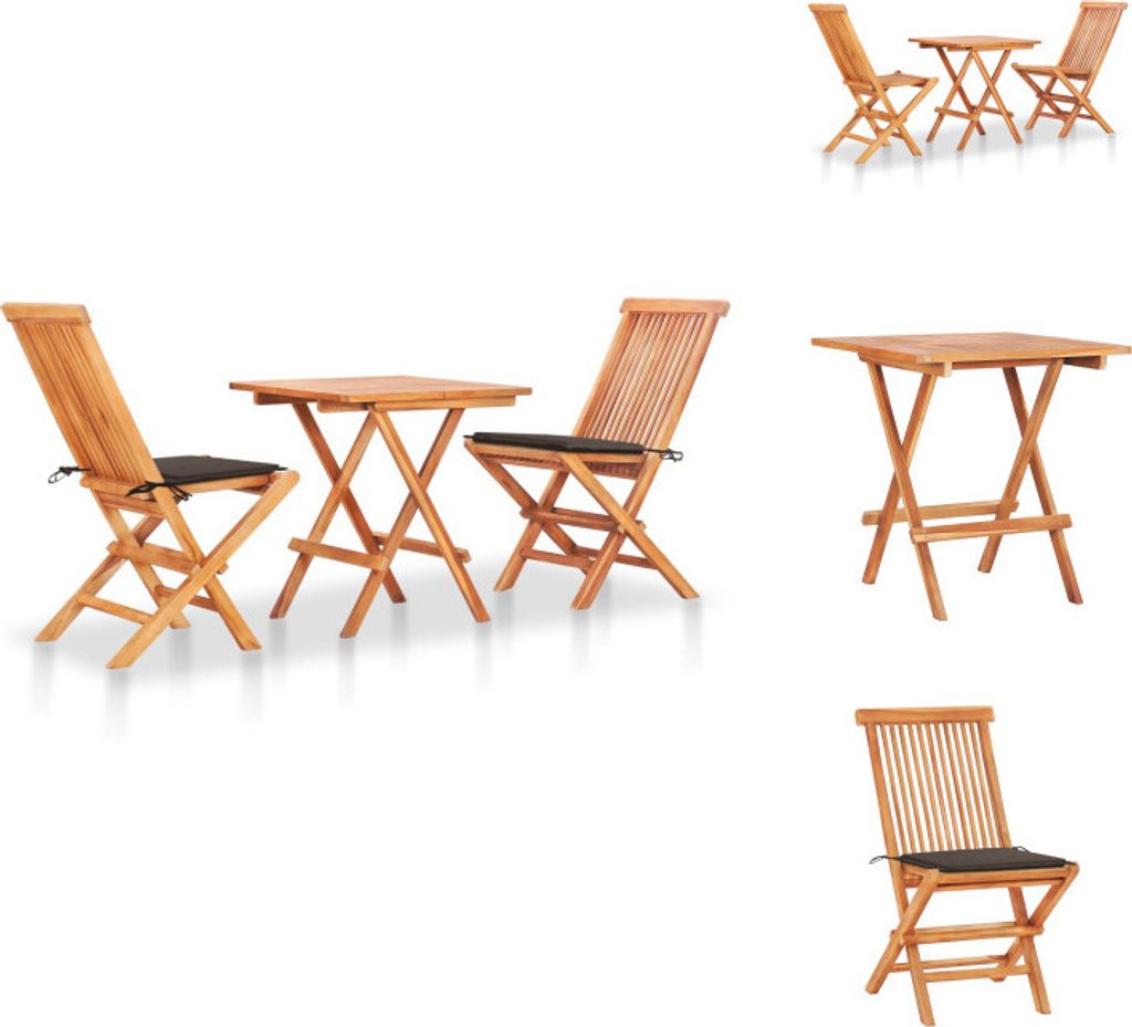 vidaXL 3-tlg. Bistroset mit Taupe Kissen Massivholz Teak - Gartenmöbel-Sets