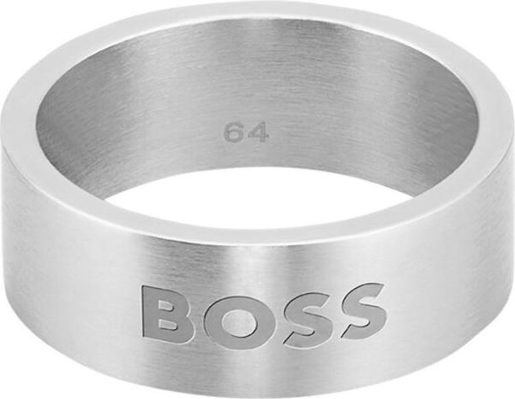 A close-up studio shot of a silver ring.