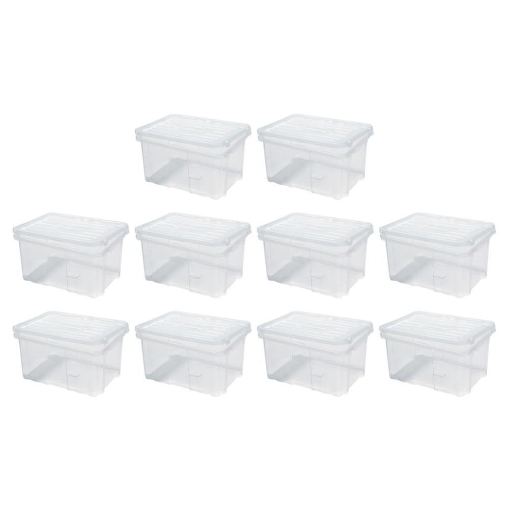 SuperSparSet 10x Mehrzweck Aufbewahrungsbox mit Deckel | Transparent | HxBxT 16x30x20cm | 9 Liter | Lagerkiste, Transportbox, Stapelbox, Kunststoff...
