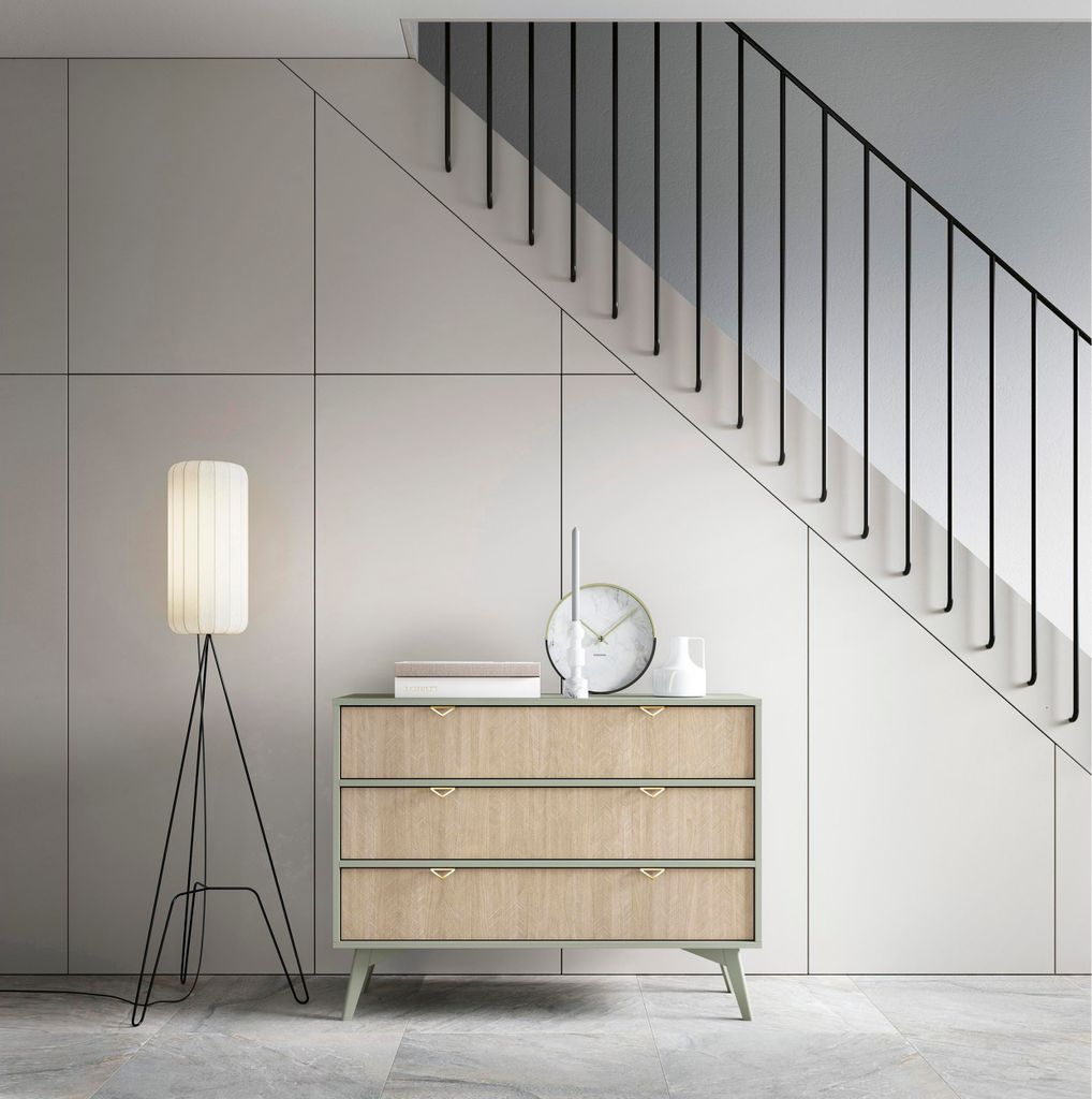 Kleine Kommode Fjord Sideboard mit dekorativen Fronten Schrank im skandinavischen Stil Mintgrün Kommode mit Schubladen, Farbe: Mint, Beige