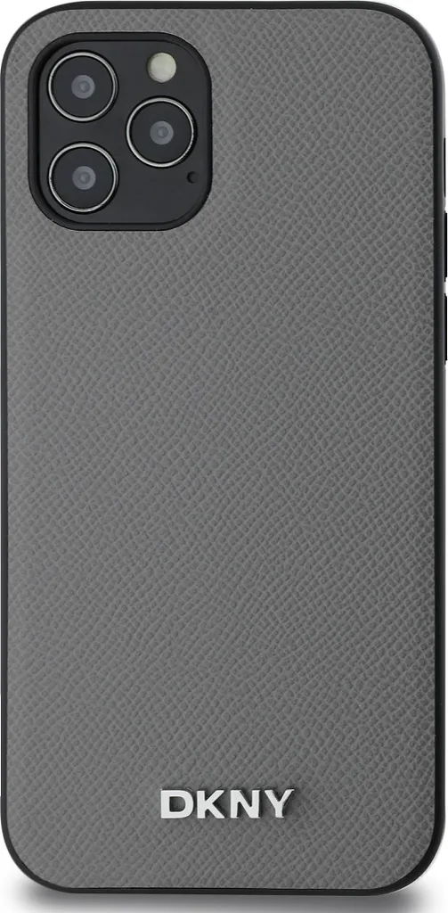 DKNY Custodia Elegante MagSafe iPhone 12 Silver Metal Logo - Grigio