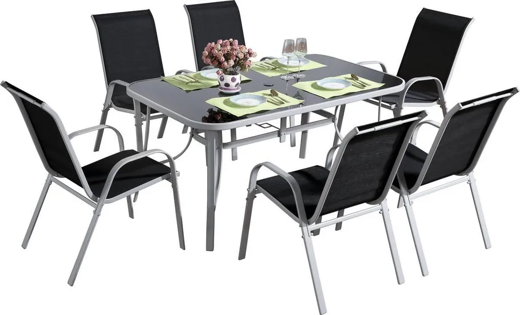 Table et chaises de jardin pour repas extérieur 6 places