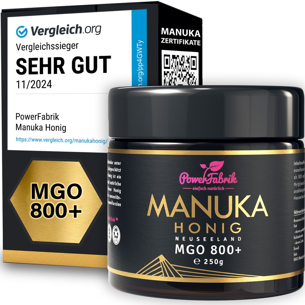 Manuka Honig | MGO 800+ | 250g | HALAL | Das ORIGINAL aus NEUSEELAND | PUR & ROH | 100% natürlich | PowerFabrik