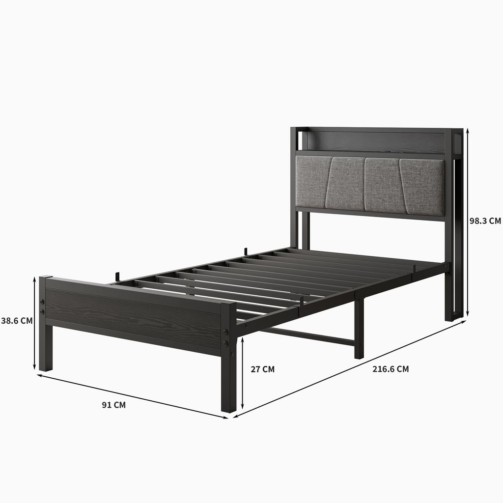 okwish čalouněná kovová postel 90x200 cm s roštem, USB Obrázek produktu 
