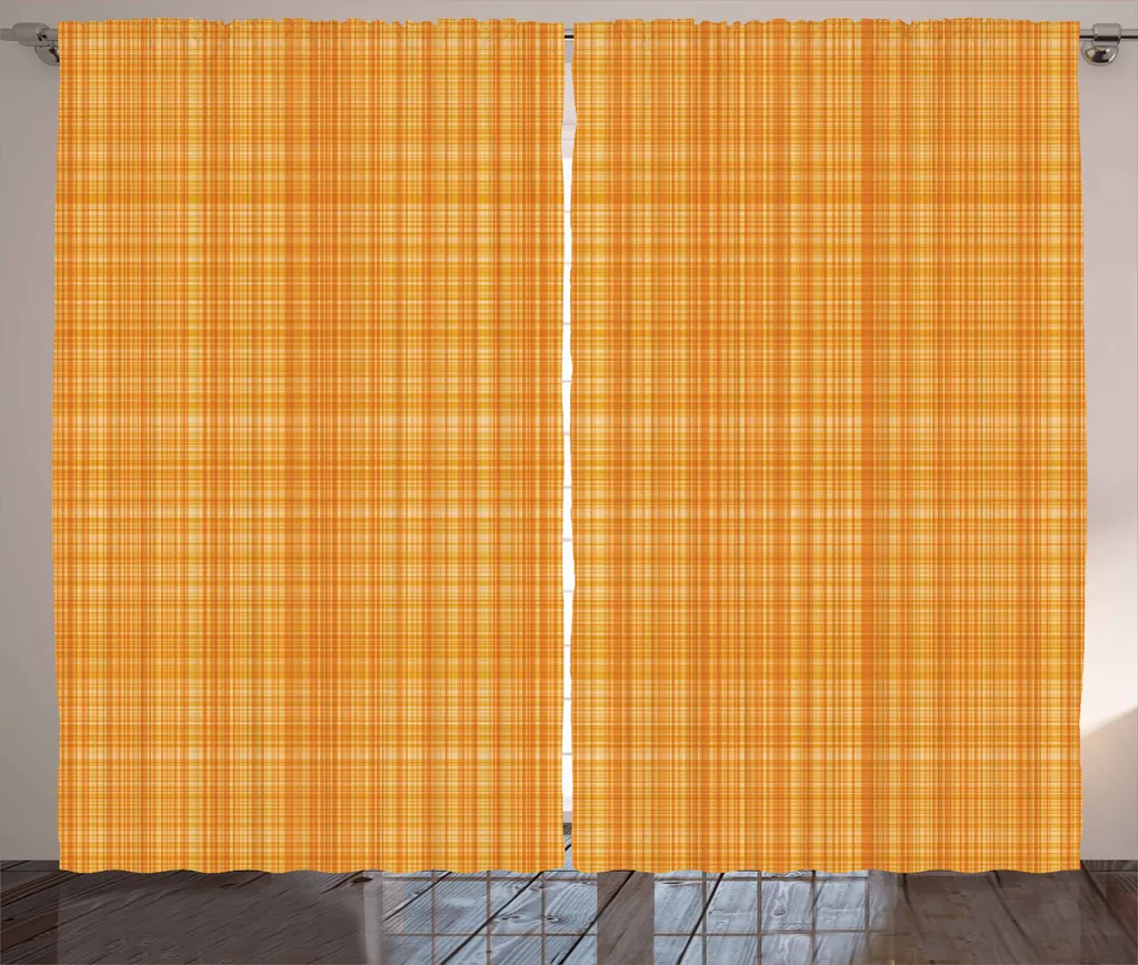 Rideau orange abstrait 280x225 cm, système à boucles et crochets inclus