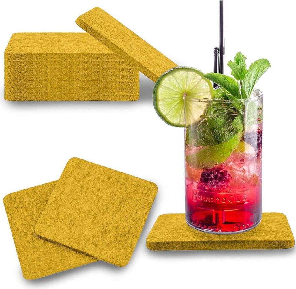 wortek Filz Untersetzer - Deko Tischset I Filzdeckel für Getränke, Tassen, Bar & Tisch, 8er Set I 10cm I Eckig, Gelb