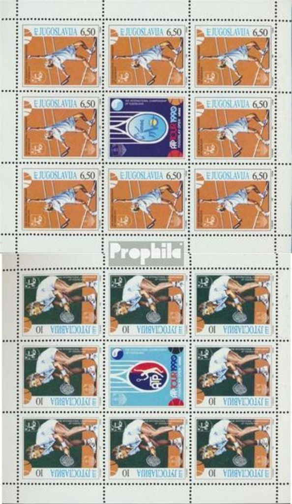 Briefmarken Jugoslawien 1990 Mi 2419Klb-2420Klb Kleinbogen (kompl.Ausg.) postfrisch Tennis