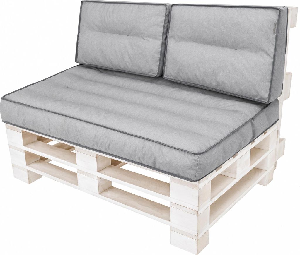 Palettenkissen Set 120x80 cm mit 2 Rückenkissen 60x40 cm – Sitzkissen & Lehne, 12 cm dick, abnehmbare Bezüge | PillowPrim