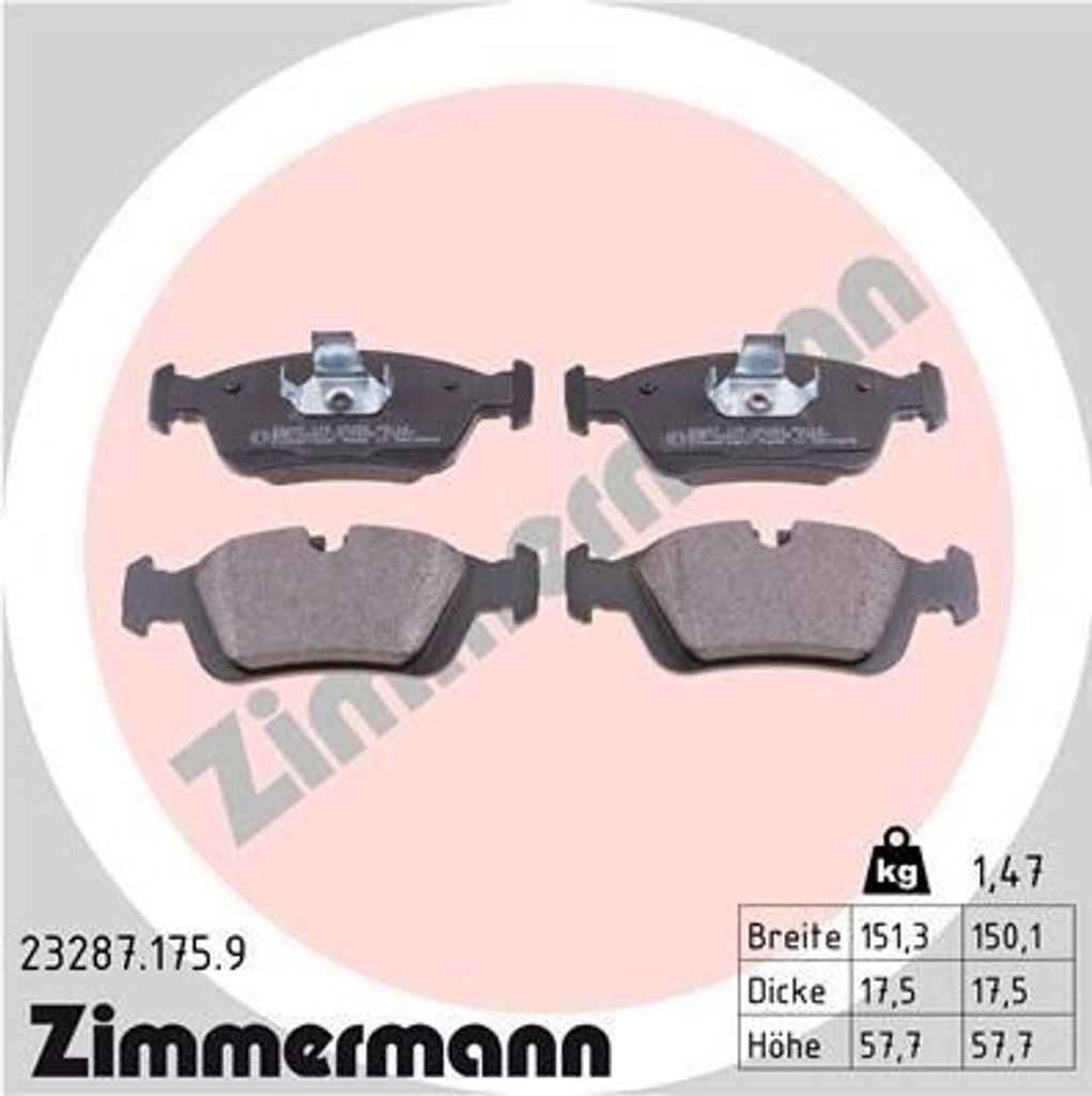 ZIMMERMANN 23287.175.9 - Bremsbeläge für 3er (E36), 3er (E46), Z3 (E36), Z4 (E85)