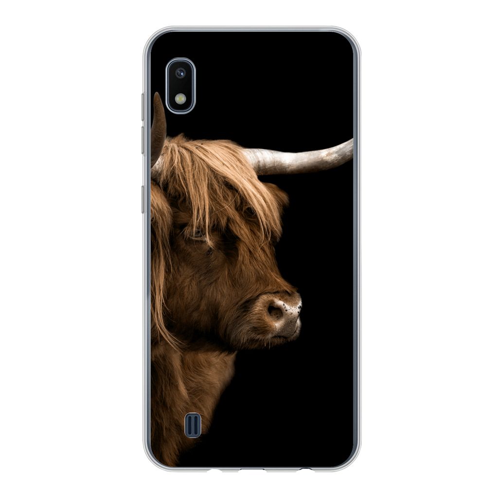 MuchoWow Handyhülle Schutzhülle Hülle für Samsung Galaxy A10 Schottischer Highlander - Kuh - Schwarz Silikon Softcase Handy Hülle - Schutzh...