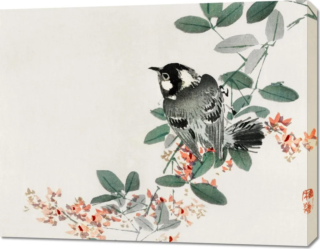 Grand Tableau Japonais Chickadee 90x70 cm - Impression Vintage Bairei