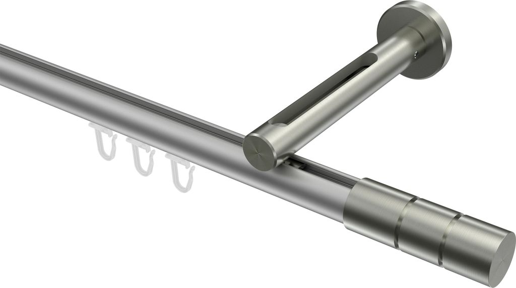 Interdeco Innenlaufstange / Gardinenstange mit Innenlauf Silbergrau / Edelstahl-Optik, Typ Siteno Elanto (Rillenzylinder), 20 mm Ø 1-läufig, 600 cm