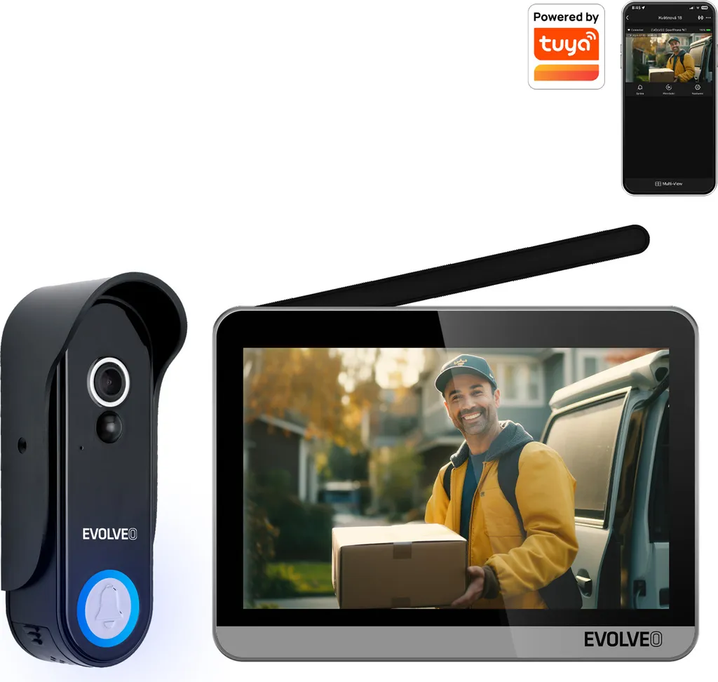 EVOLVEO DoorPhone W7 Kit Visiophone sans Fil Écran Noir et Argent