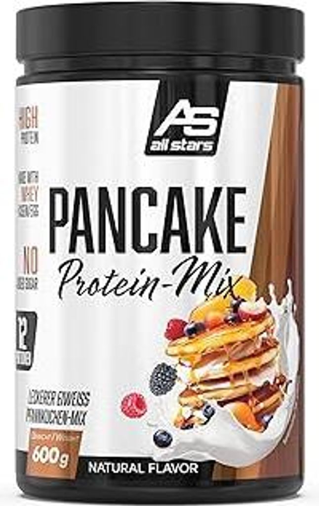 All Stars Pancake Mix, leckerer Eiweiss-Pfannkuchen mit viel Protein, unter 2g Zucker und Dinkelvollkornmehl, 600 g