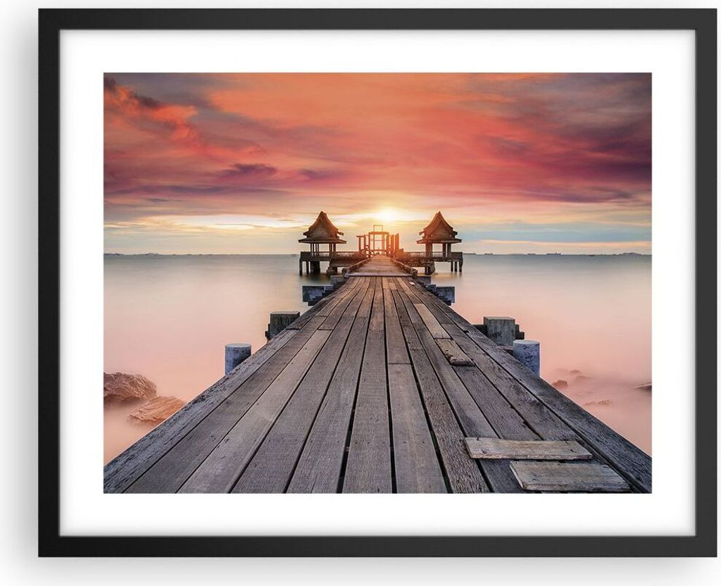 Gerahmtes Poster - Schwarzer Rahmen - Brücke Holz Spaziergang - 50x40 cm - Wand Bild - Wanddeko - Wandbilder - Kunstposter - Wandposter - Bilderra...