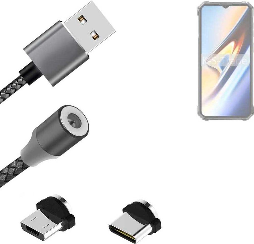 K-S-Trade Hochwertiges Magnet-Lade-kabel Sync-Kabel Daten-Kabel kompatibel mit Oukitel WP38 mit USB-Typ-C-Anschluss und Micro-USB-Anschluss 2A bis zu