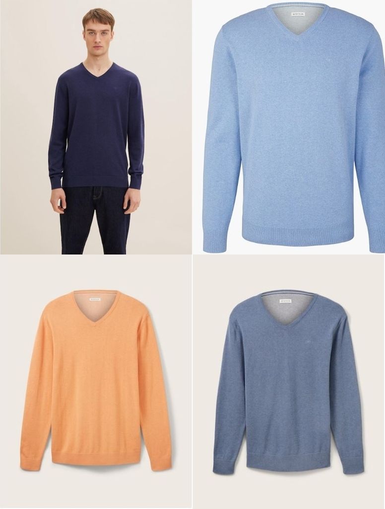 TOM TAILOR Herren Pullover V-Ausschnitt - Basic Langarm Mit Kontrastbesatz