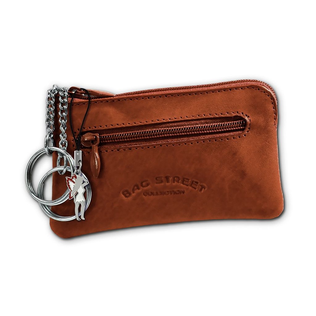 Bag Street Echtleder Schlüsseletui Uni Schlüsseltasche braun 10x0.5x6cm inkl. Feeanhänger D2OPJ900N