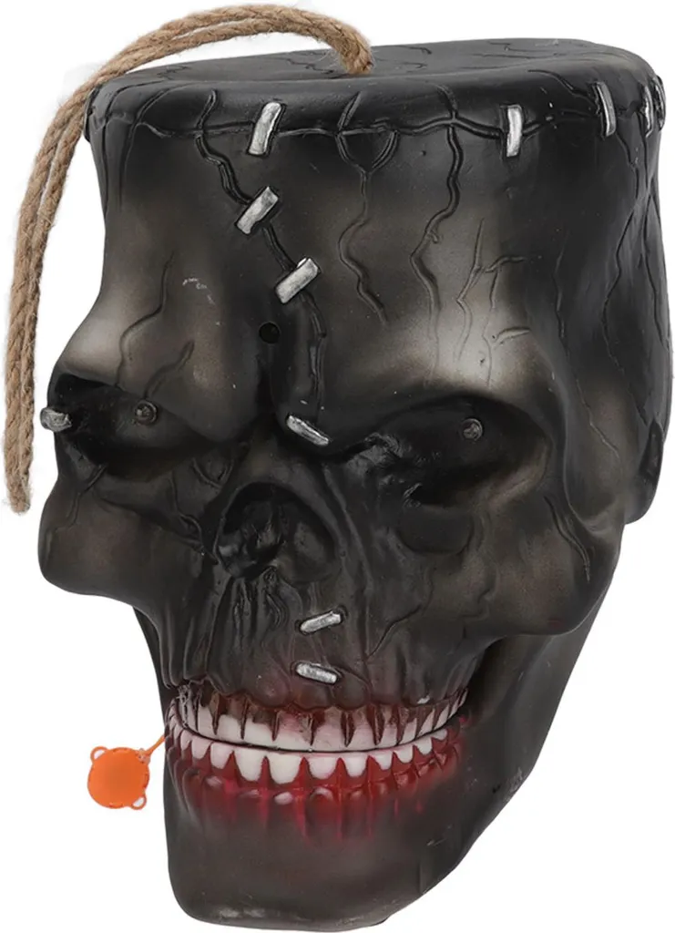 Tête de squelette électrique Halloween avec son et lumières LED - 20cm - 4
