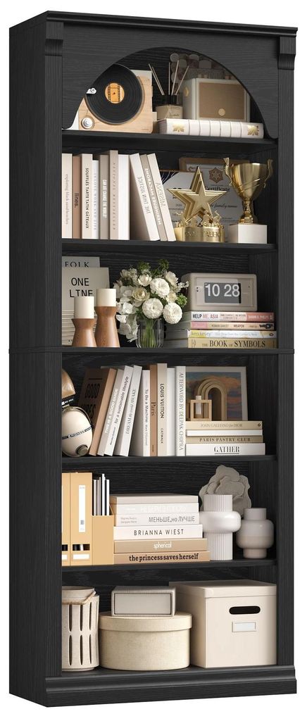 Bücherregal - Freistehendes Holzregal - 6 Böden 75x28x186 cm - Für Wohnzimmer - Modernes Design - Schwarz