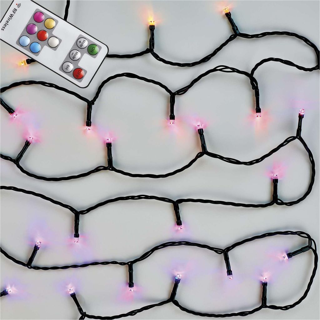 EMOS LED-Lichterkette bunt für Innen und Außen, 72 Lichtmodi, 10m lang mit 96 LEDs und Fernbedienung + Netzteil, 6 h Timer, D4AA02