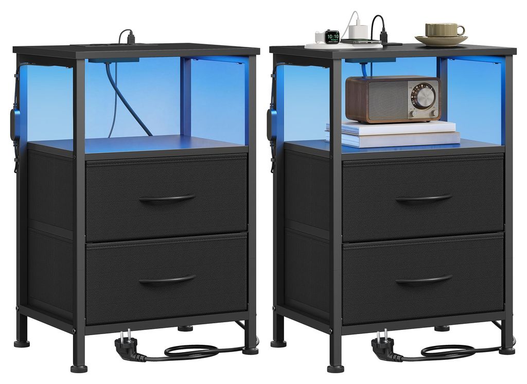 SONGMICS Nachttisch mit LED-Beleuchtung und Ladestation, Produktbild 