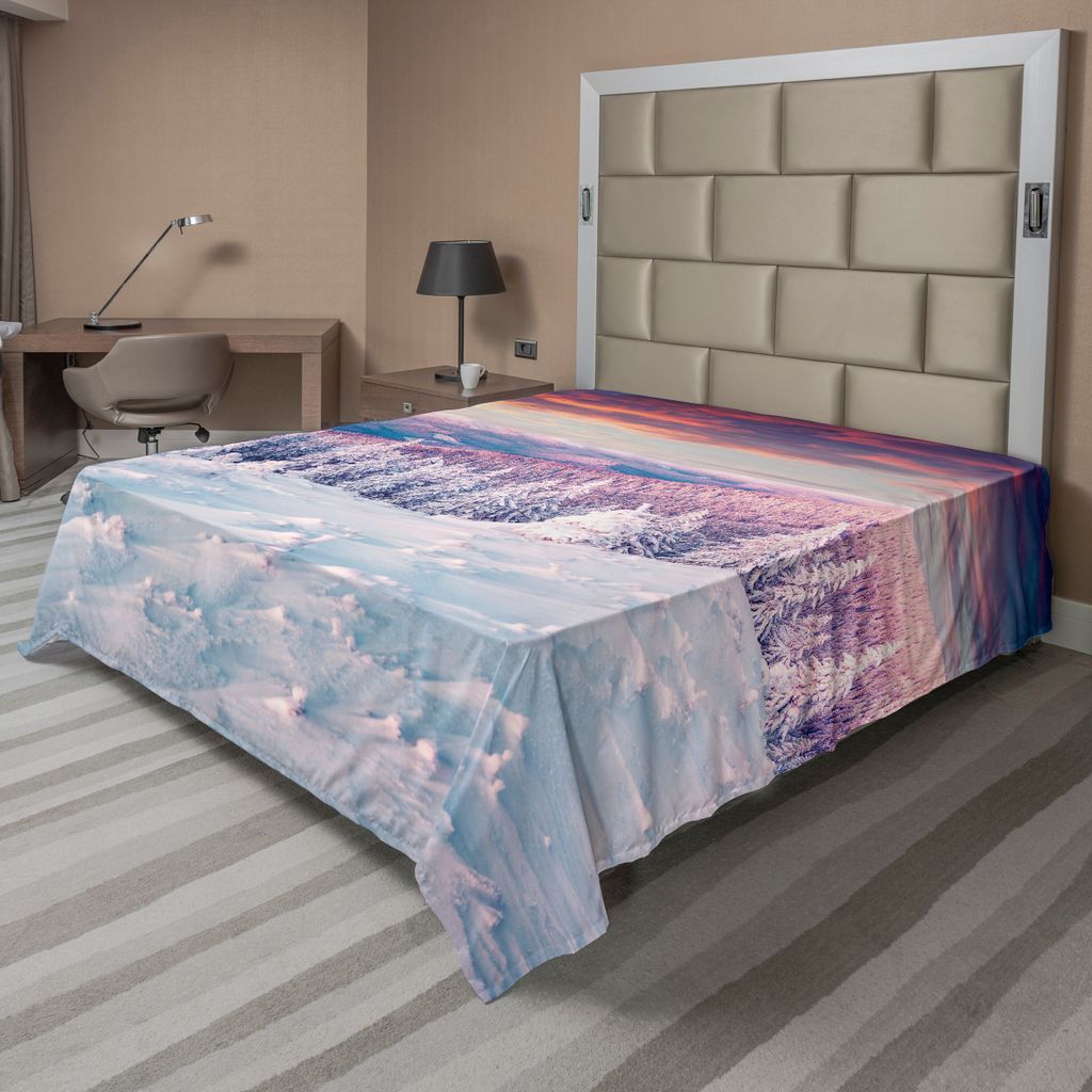 ABAKUHAUS Winter Bettlaken, Europäischer Snowy Mountains-Kiefern-Wald mit Himmel färbt bewölktes windiges neues Bild, weiches bequemes oberes Be...