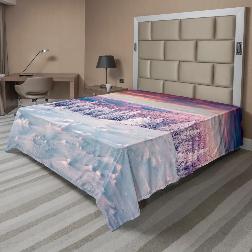 ABAKUHAUS Drap de Lit d'Hiver Forêt de Pins 266 x 260 cm Blanc Rose
