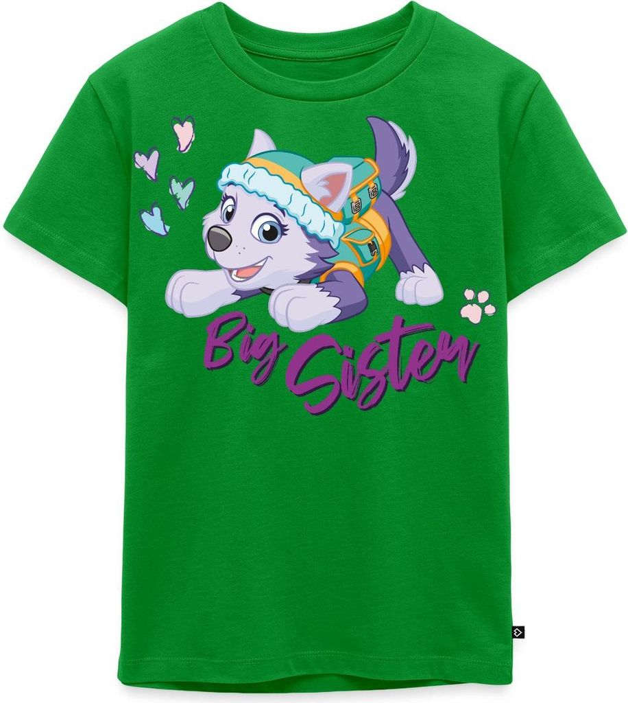 Spreadshirt Paw Patrol Große Schwester Everest Geschenk Kinder Premium T-Shirt, 98/104 (2 Jahre), Grün
