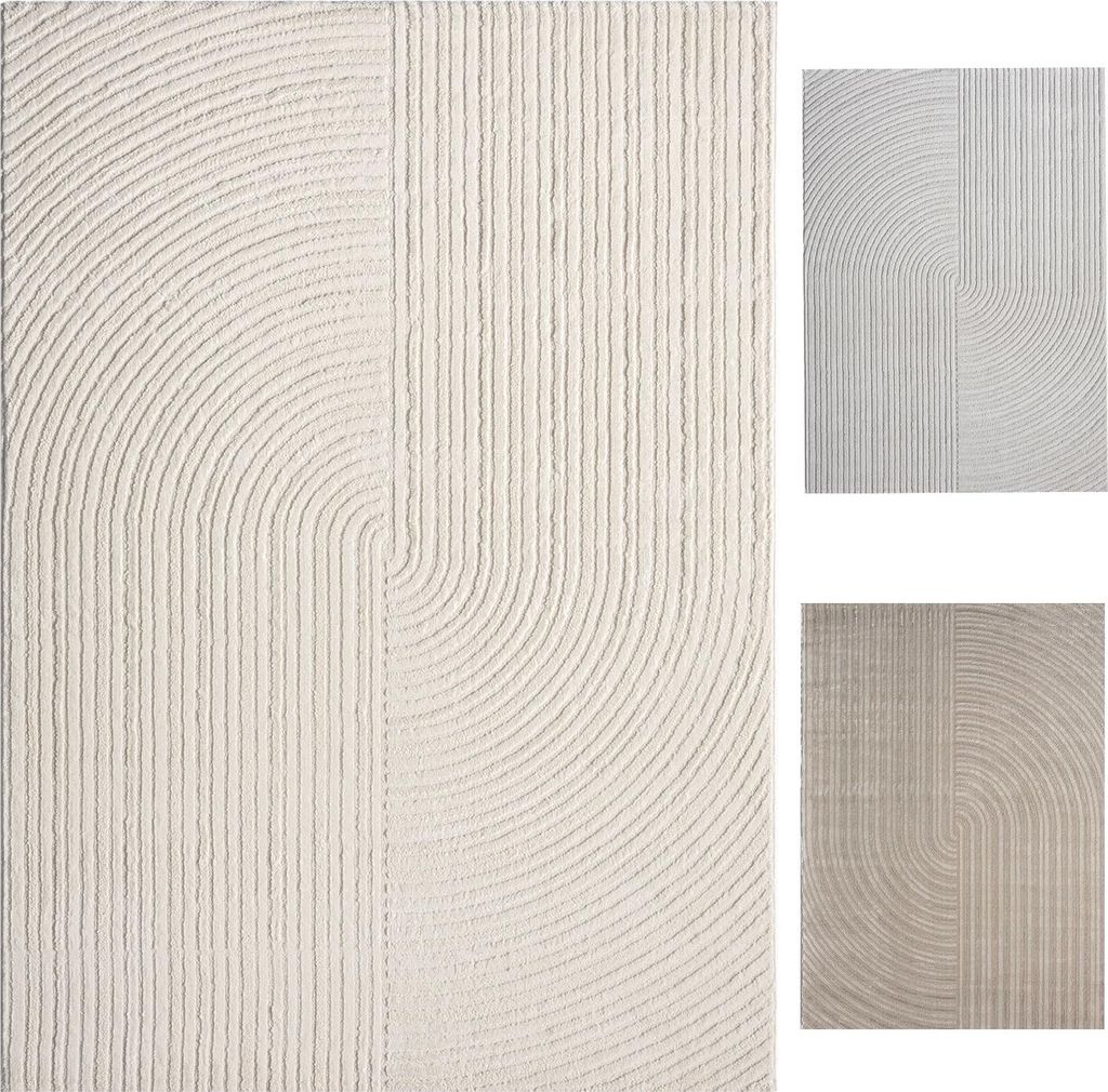 Moderner Kurzflor-Teppich Boho Wohnzimmer Schlafzimmer dünn mit 3D Hoch-Tief Effekt Pflegeleicht