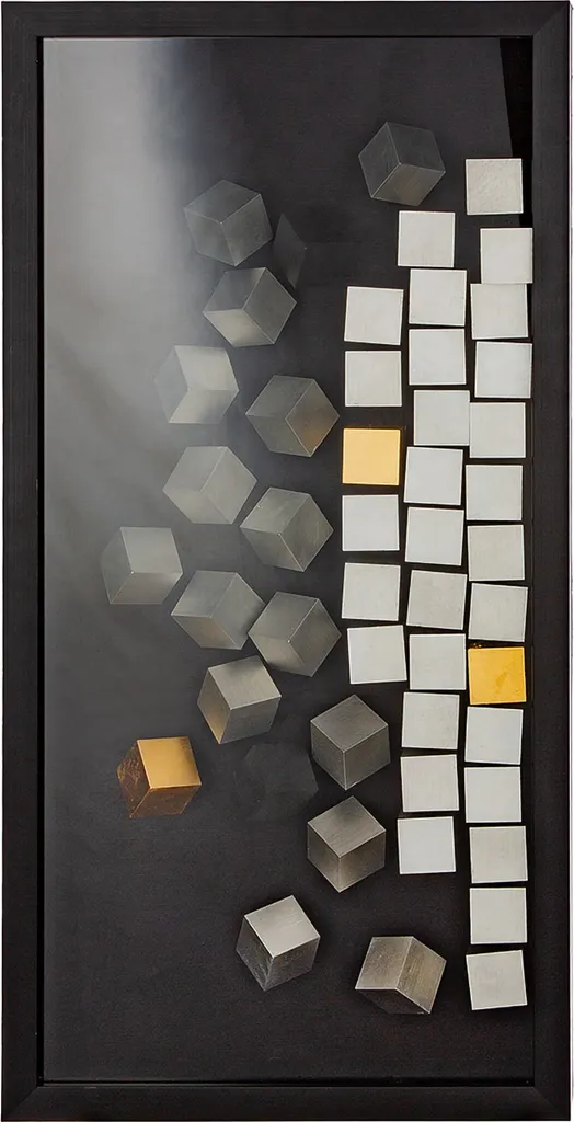 Panneau Déco Relief Cubes Verre et Argent 40x80 cm - Design Gilde Bild