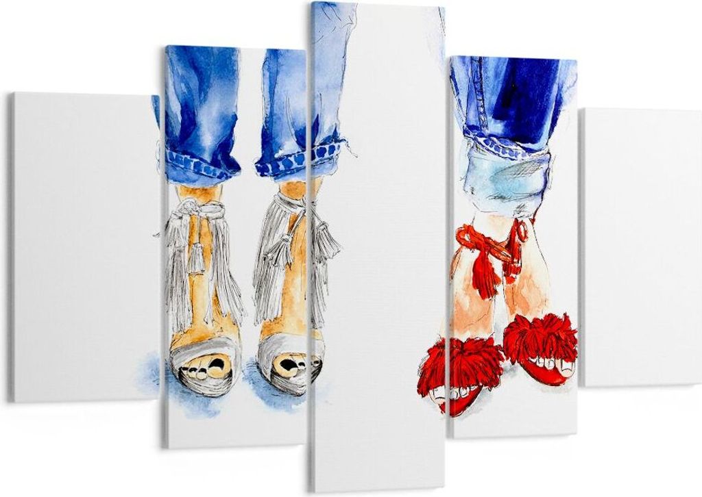 Bild auf Leinwand - Leinwandbild - Heels Mädchen Mode Jeans - 150x100cm - Wand Bild - Wanddeko - Leinwanddruck - Bilder - Kunstdruck - Wanddekorat...