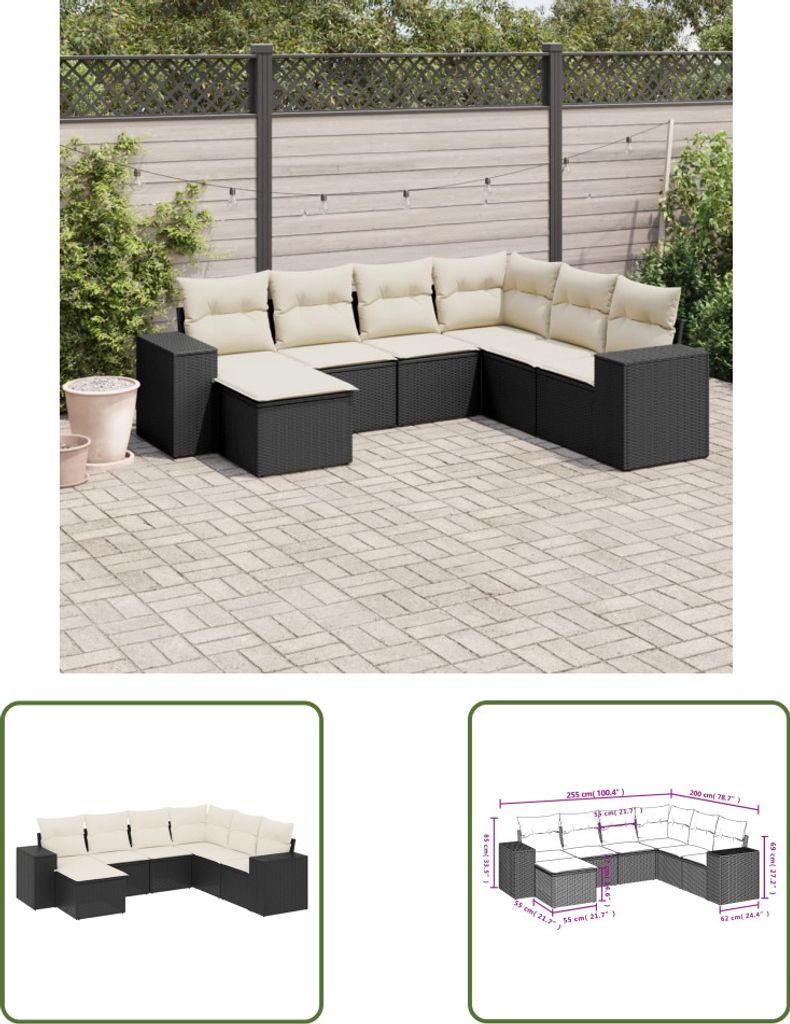 The Living Store 7-tlg. Garten-Sofagarnitur mit Kissen Schwarz Poly Rattan