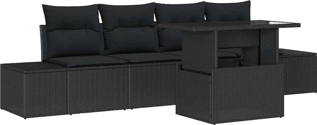 vidaXL Sofa Set mit Kissen 5 pcs Schwarz Poly-Rattan