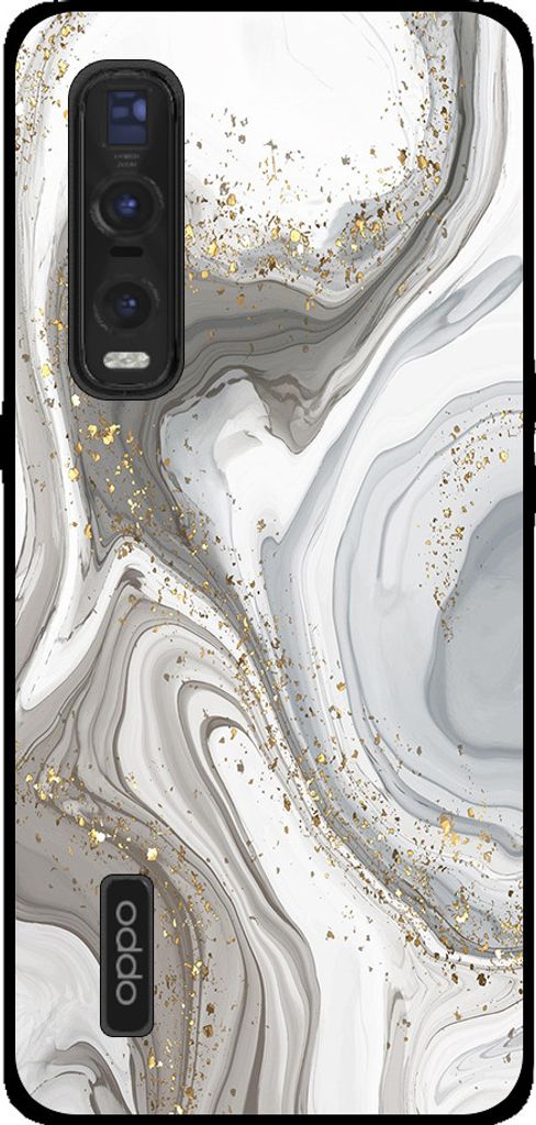 Smartphonica Handytasche geeignet für Oppo Find X2 Pro mit Marmordruck - TPU zurück Abdeckung Fall Marmor Design - Silber