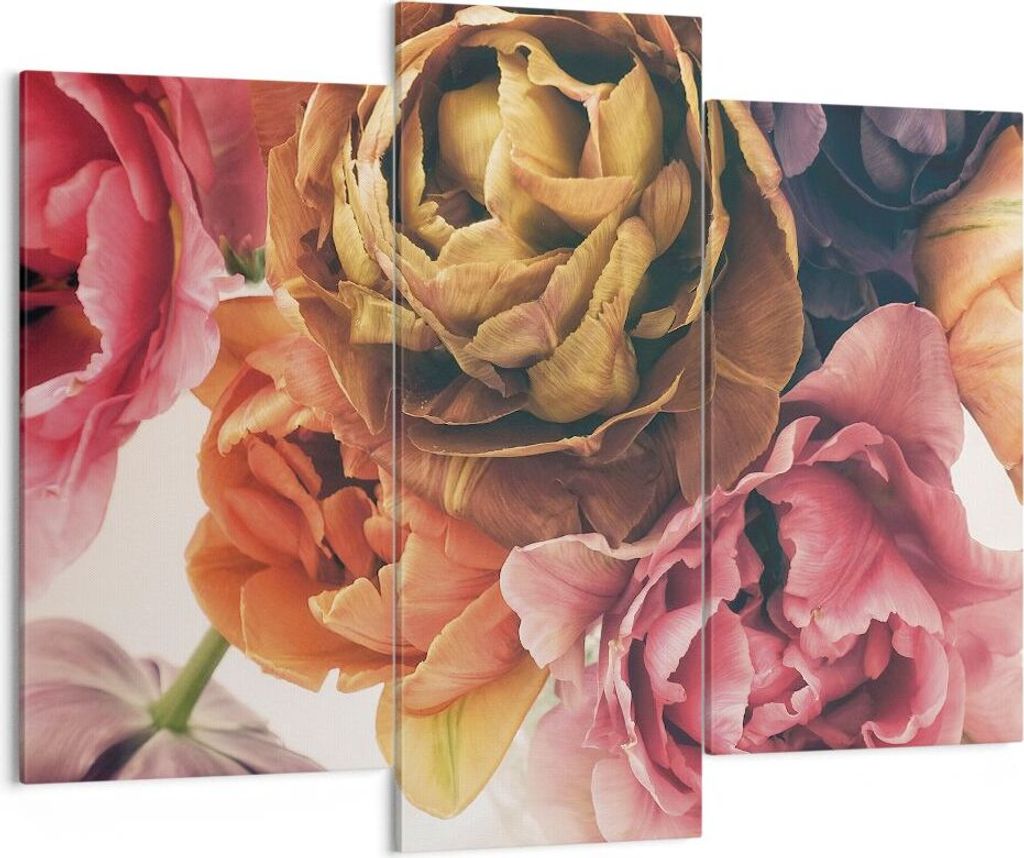 Bild auf Leinwand - Leinwandbild - 3 Teile - Blumenstrauß Blumen Braut - 130x100cm - Wand Bild - Wanddeko - Wandbilder - Leinwanddruck - Bilder - ...
