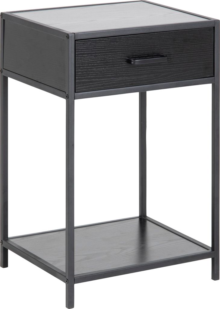 Actona Seaford, Nachttisch, Schwarz, 1 Schublade(n), Melamin, Metall, Stahl, 1 Regale, 420 mm