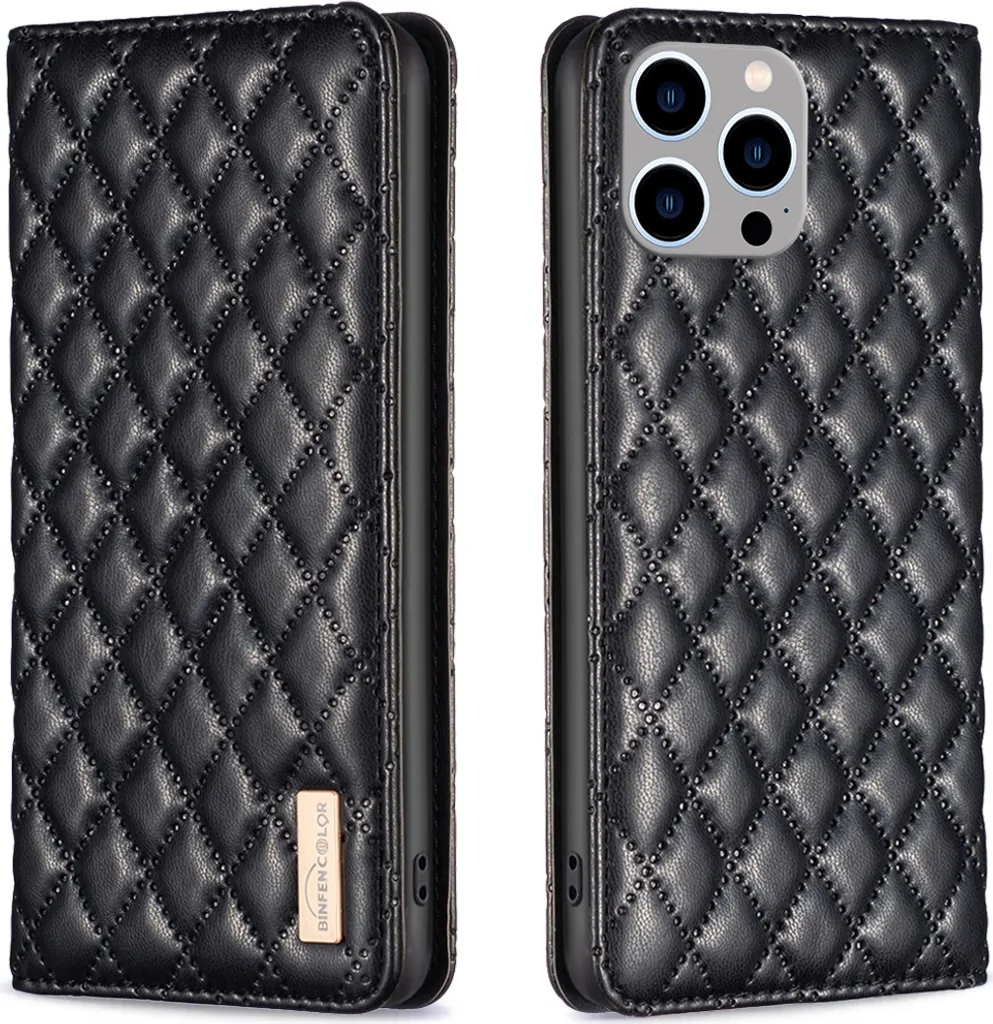 iPhone 14 Pro Custodia Flip Pelle Nera Outdoor: Funzione Stand e Carte