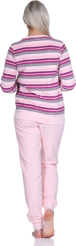 Damen Kuschel Frottee Schlafanzug mit Bündchen - Streifenoptik - auch in Übergrößen ; rosa , 44/46