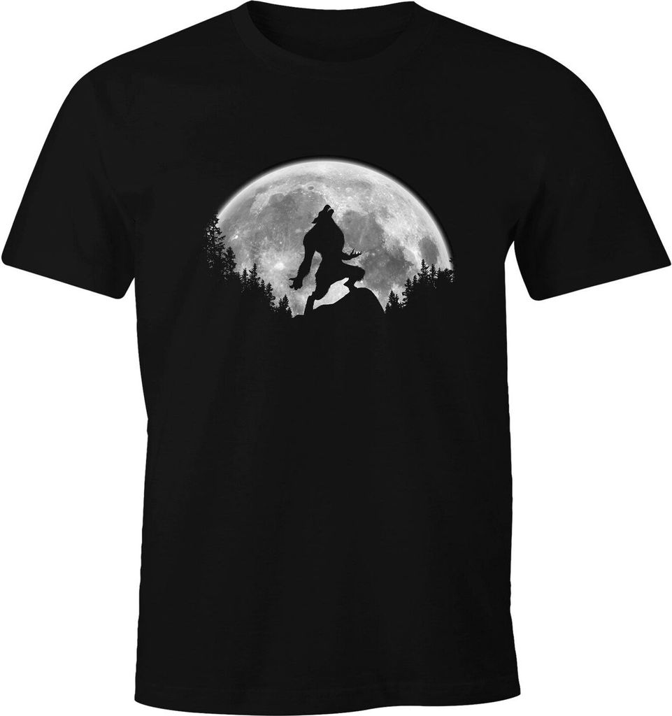 Herren T-Shirt Werwolf Wolf Mond Fun-Shirt Outdoor Adventure Moonworks schwarz 4XL