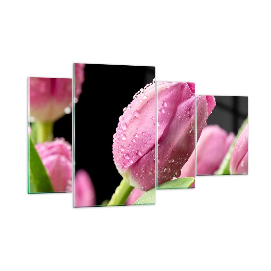 Bilder auf glas - Tulpe Blumen Tau - 120x70cm - Glasbilder - Wandbilder - Kunstdruck - zum Aufhängen bereit - Wanddekoration aus Glas - Glas Bilde...